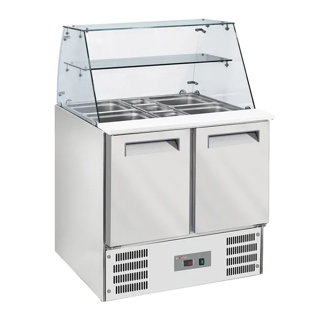 Saladette avec vitre bombée 2x GN1/1+3x GN 1/6-150 mm + réserve 2 portes GN 1/1