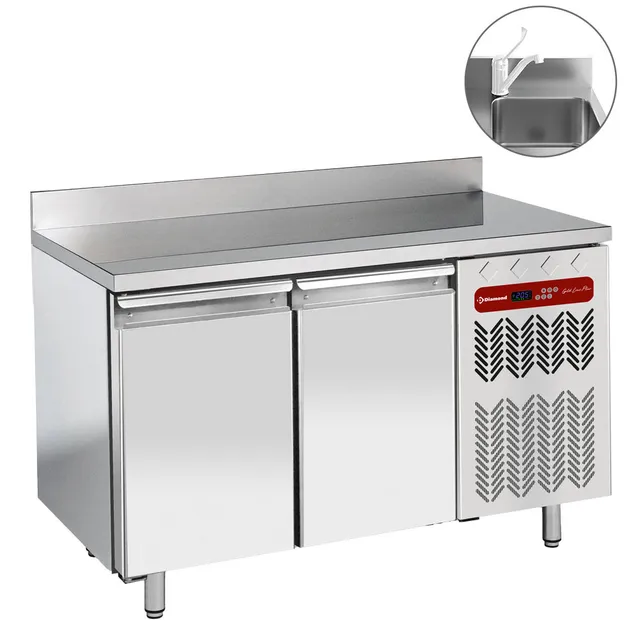 Table frigorifique "murale", ventilée, 2 portes GN 1/1, avec évier