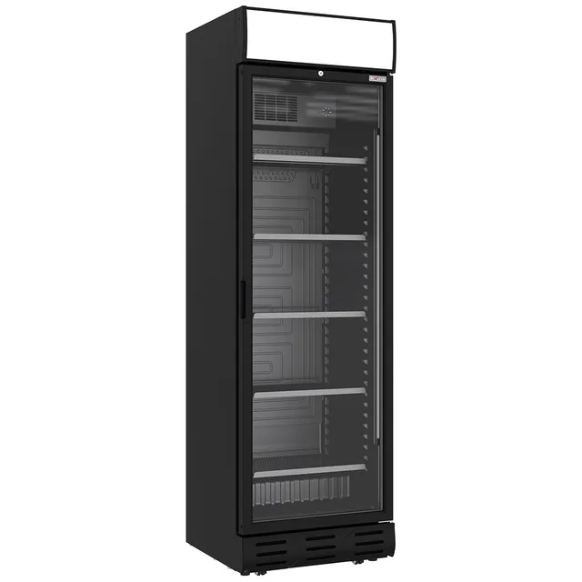 Vitrine ventilée positive 382 litres NOIRE avec caisson lumineux