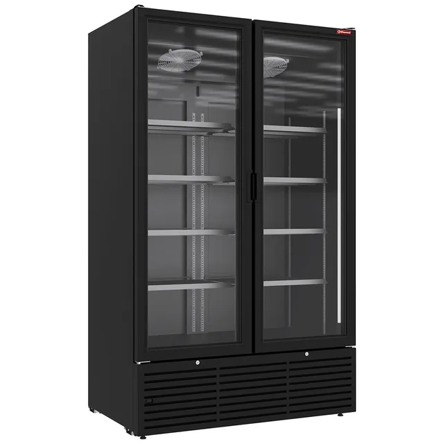 Vitrine ventilée positive 1142 litres, 2 portes battantes - NOIRE