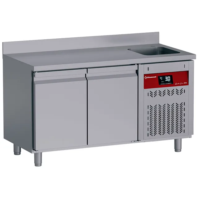 Table frigorifique "murale" ventilée, 2 portes GN 1/1, 260 Lit. avec évier