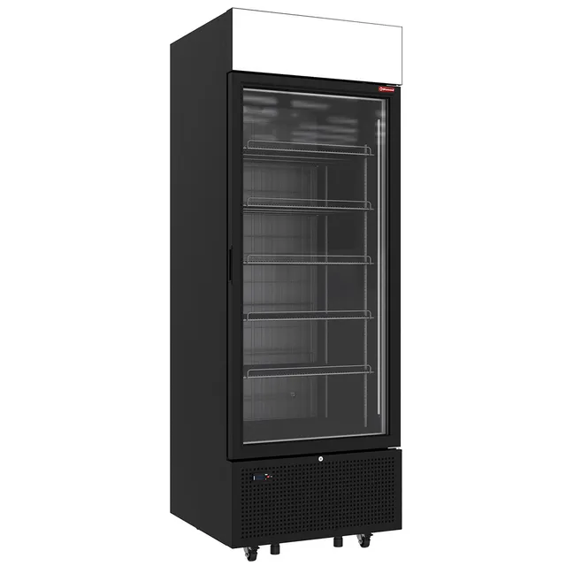 Vitrine ventilée négative vitrée 646 litres - 6 niveaux avec caisson lumineux - NOIRE