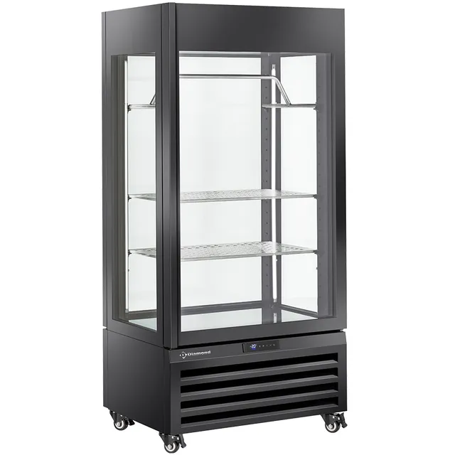Vitrine "FULL vitrée" 600 Lt., 2 étagères & barre à viande, ventilée - MEAT - NOIR