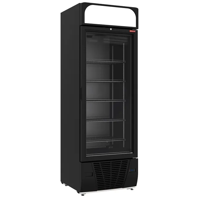 Vitrine ventilée négative vitrée 496  litres - 6 niveaux avec caisson lumineux - NOIRE