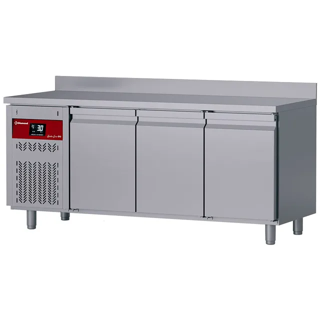 Table frigorifique "murale" ventilée, 3 portes GN 1/1, 405 Lit. groupe à gauche