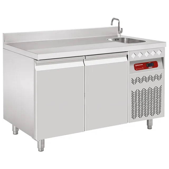 Table frigorifique "murale" ventilée, 2 portes GN 1/1, 260 Lit. avec évier