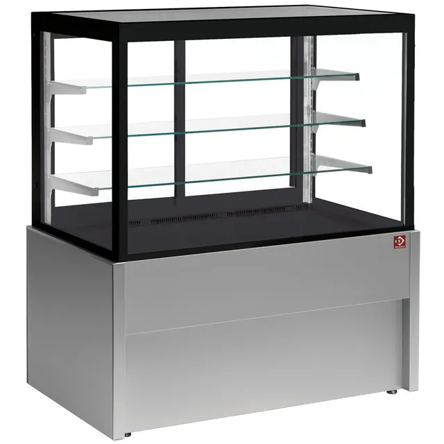 Comptoir vitrine panoramique, neutre, 4 niveaux, sans réserve - GRIS