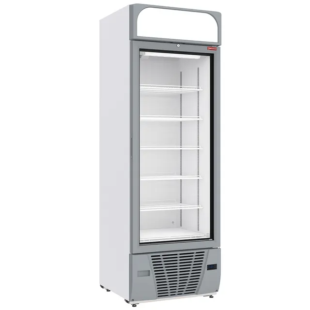 Vitrine ventilée négative vitrée 496  litres - 6 niveaux avec caisson lumineux - BLANCHE