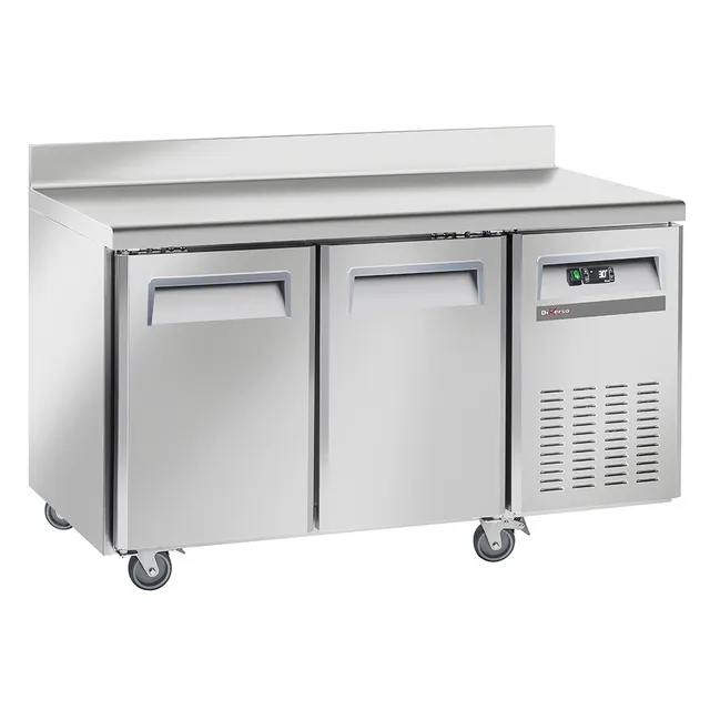 Table frigorifique, ventilé, 2 portes GN1/1, avec dosseret, sur roues, 2 avec freins