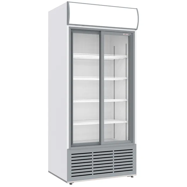 Vitrine ventilée positive, 783 litres, 2 portes coulissantes, avec caisson lumineux, BLANCHE