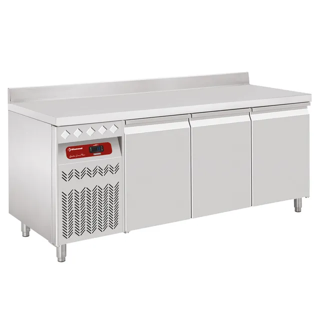 Table frigorifique "murale" ventilée, 3 portes GN 1/1, 405 Lit. groupe à gauche