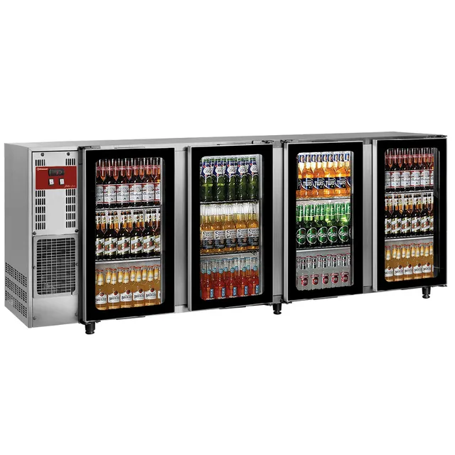 Refroidisseur de bouteilles, acier inox, 4 portes vitrées, 783 Lt.