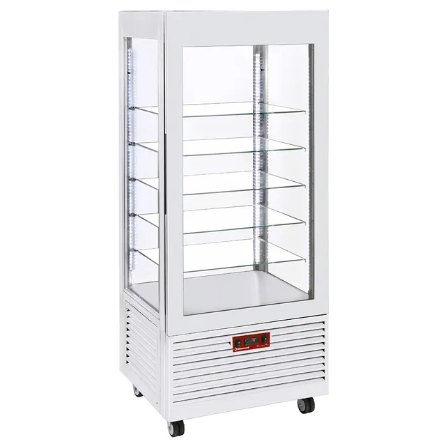 Vitrine 4 faces T° positive, 5 étagères en verre, ventilée, 480 Lit, BLANCHE
