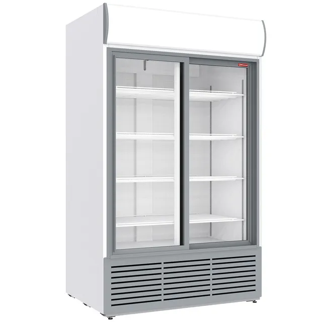 Vitrine ventilée positive 1230 litres, caisson lumineux, 2 portes coulissantes - BLANCHE