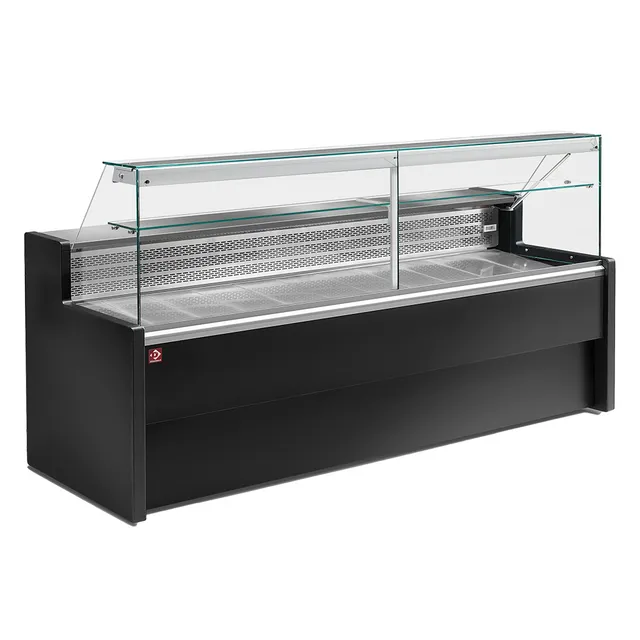 Comptoirs vitrine réfrigérés à vitre droite 90°, avec réserve - NOIR