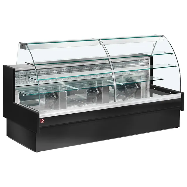 Comptoir vitrine réfrigéré, statique, chargement à tiroirs, vitre courbe, sans réserve - NOIR
