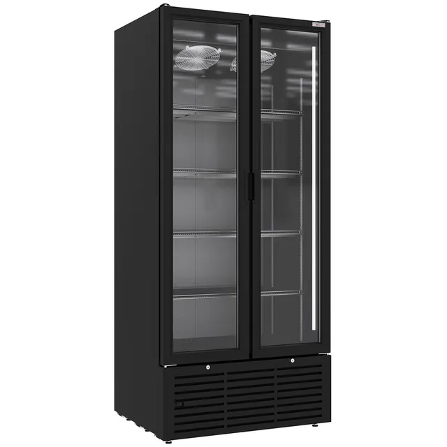 Vitrine ventilée positive 804 litres, 2 portes battantes, NOIRE