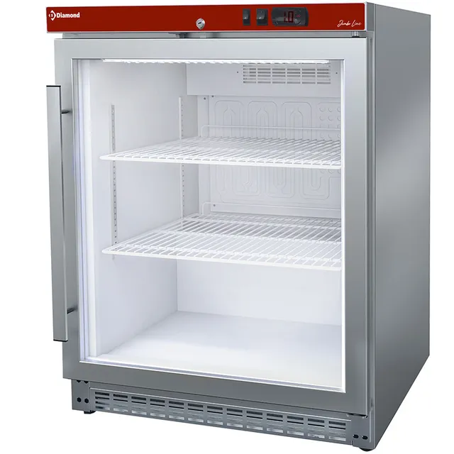 Frigo ventilé, porte vitrée, 150 Lit. acier inox