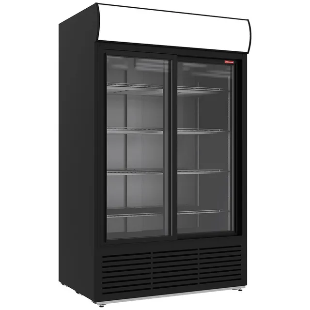 Vitrine ventilée positive 1230 litres, caisson lumineux, 2 portes coulissantes - NOIRE