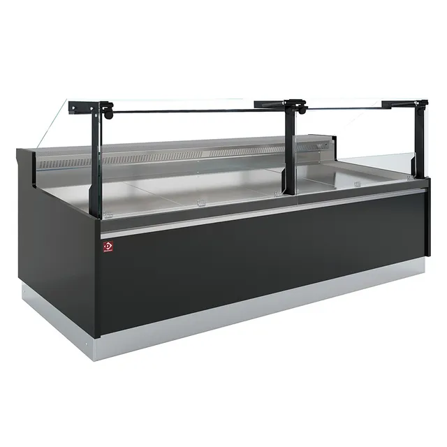 Comptoir ventilé, avec réserve, vitre verticale 90° avec relevage à piston - FULL BLACK