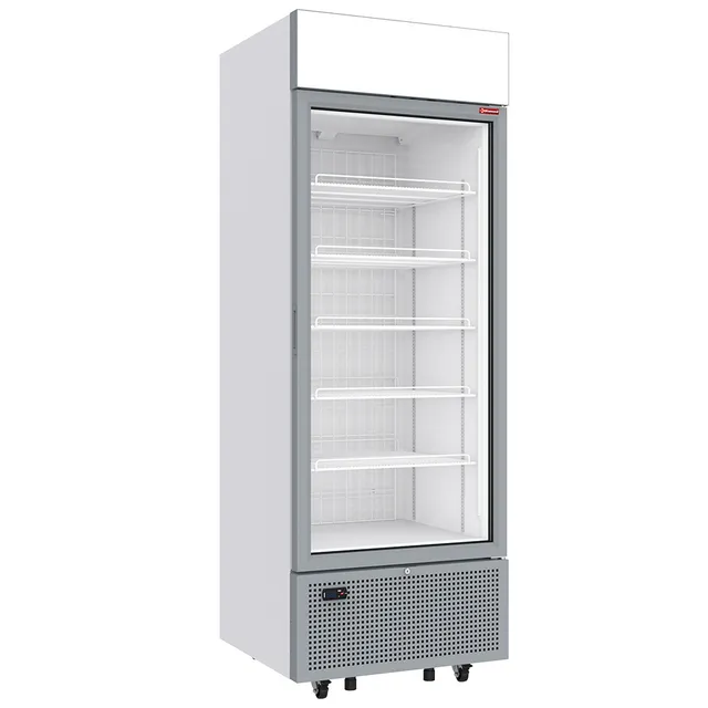 Vitrine ventilée négative vitrée 646 litres - 6 niveaux avec caisson lumineux - BLANCHE