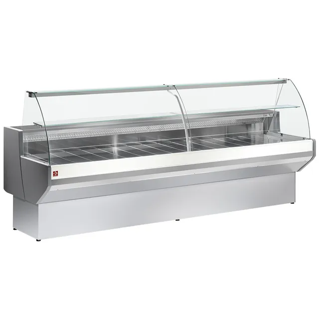 Comptoir vitrine réfrigéré à vitre bombée, ventilé, avec réserve - GRIS/BLANC