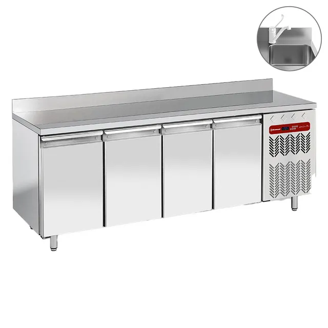 Table frigorifique "murale", ventilée, 4 portes GN 1/1, avec évier